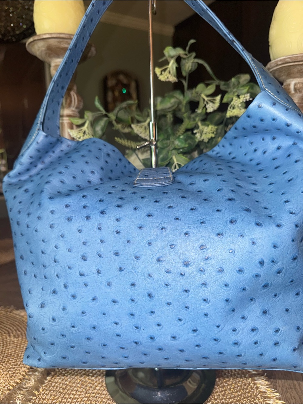 NWOT Dooney & Bourke Blue Ostrich Embossed Shoulder Bag Stunning Blue ORG $498 - Picture 2 of 8
